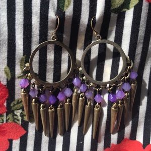 Purple Bead Spike Chandelier Earrings
